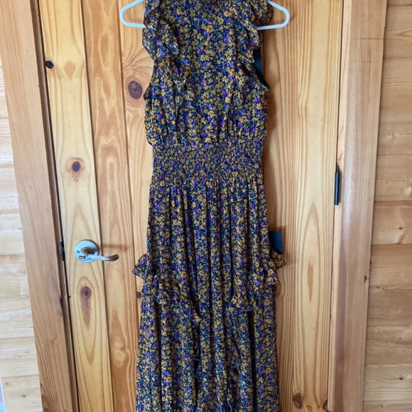 Evalina Mustard Yellow Floral Print Mock Neck Midi Dress - Picture 6 of 7